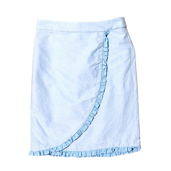 J.Crew Oxford Ruffle Pencil Skirt Blue Chambray Size 2 - Picture 2 of 4